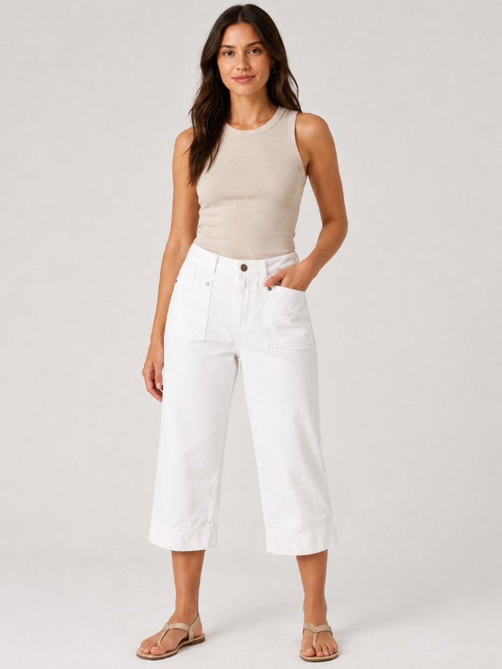 Lee Riveted White Cropped Capri Pants Patch Pocket Grommet Detail Casual Summer